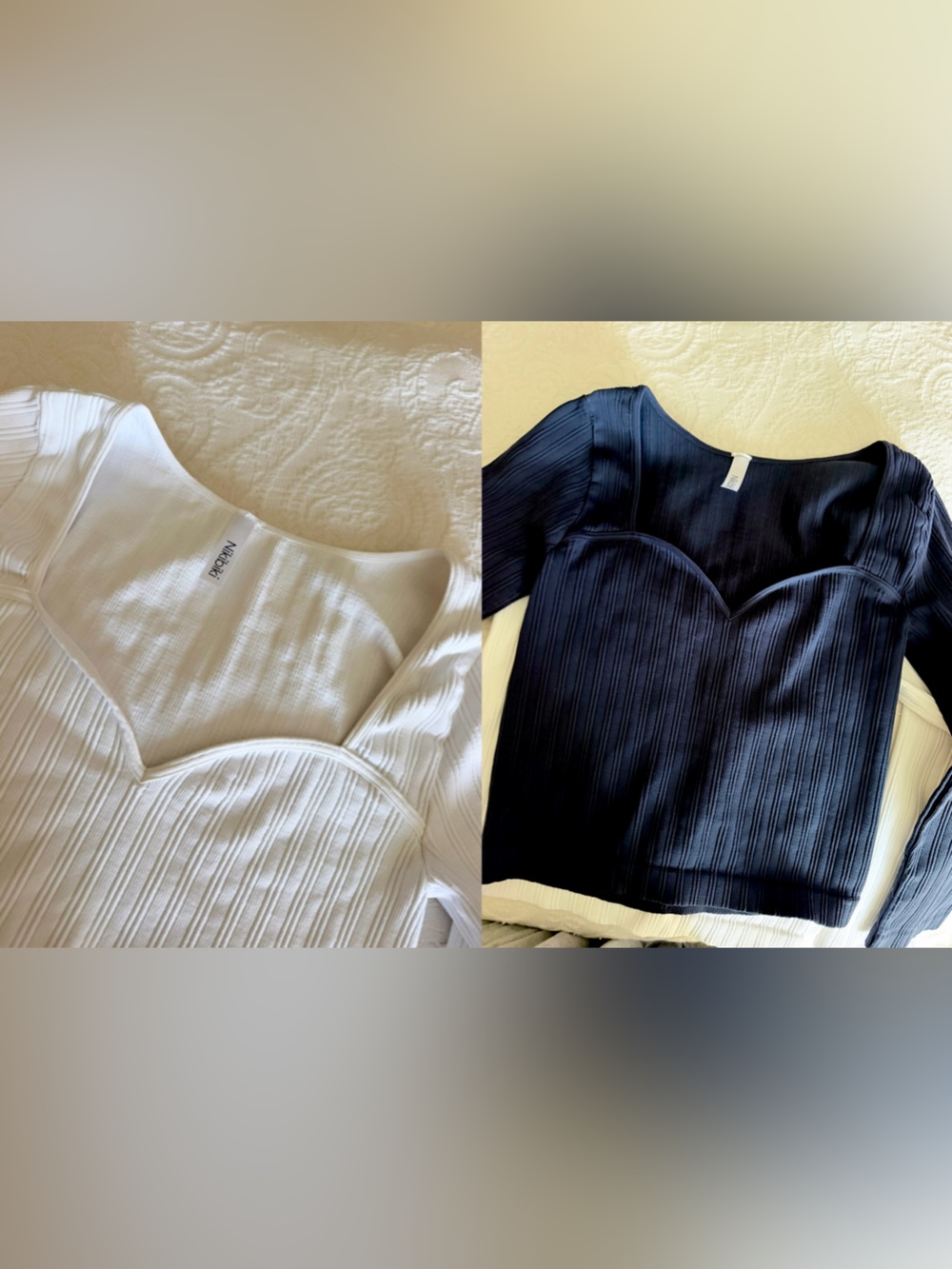 NIKIBIKI Ribbed 3/4 Sleeve Sweetheart Tops Navy & White 2-Pack